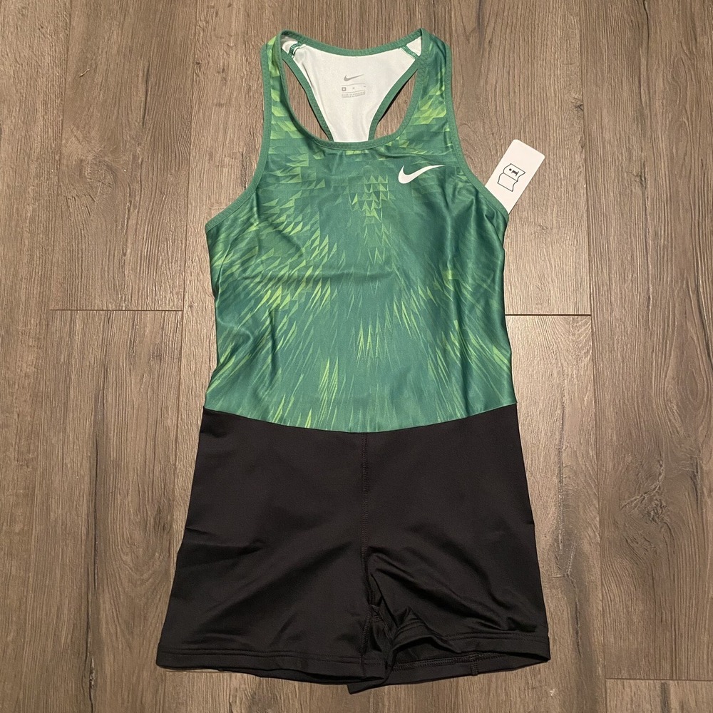 Nike Running Singlet Women Medium Digital Track Race Day Unitard‎ Green 835985